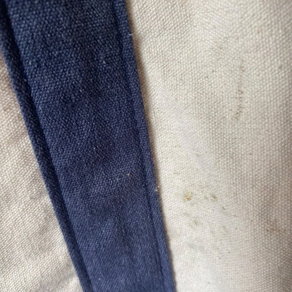 Trader‎ Joe's large embroidered canvas shopping bag blue white stained pockets
